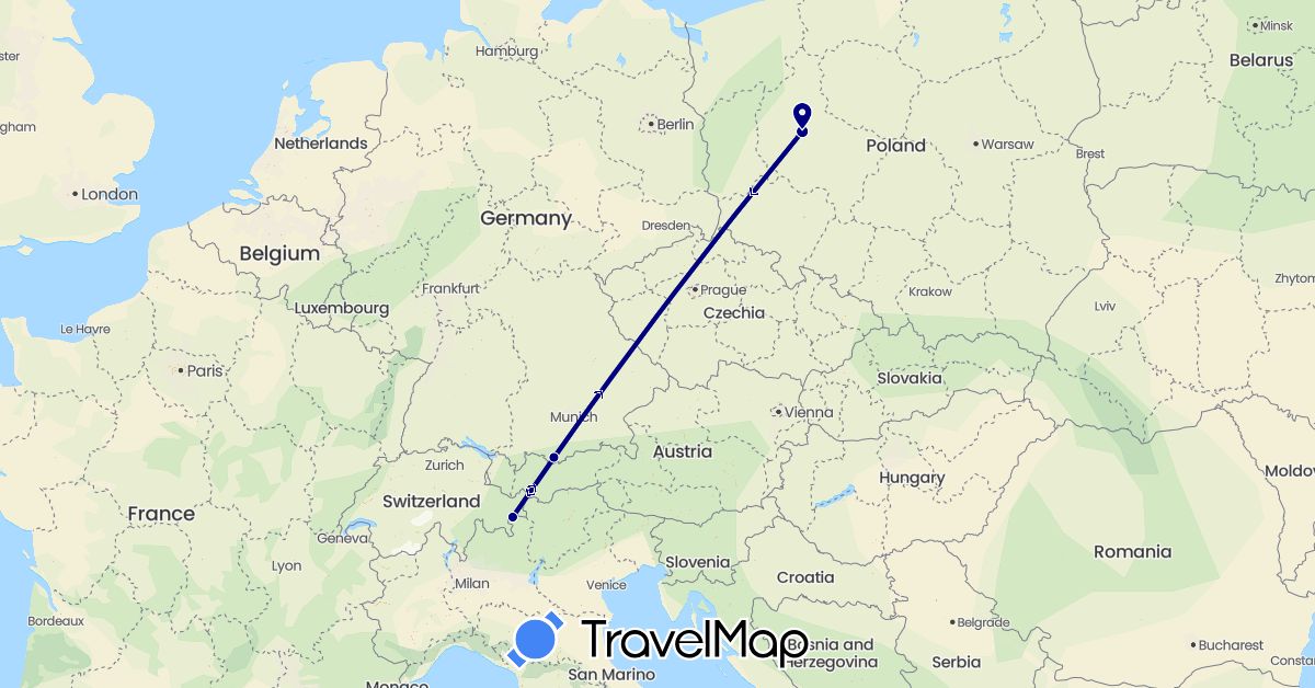 TravelMap itinerary: driving in Germany, Italy, Poland (Europe)